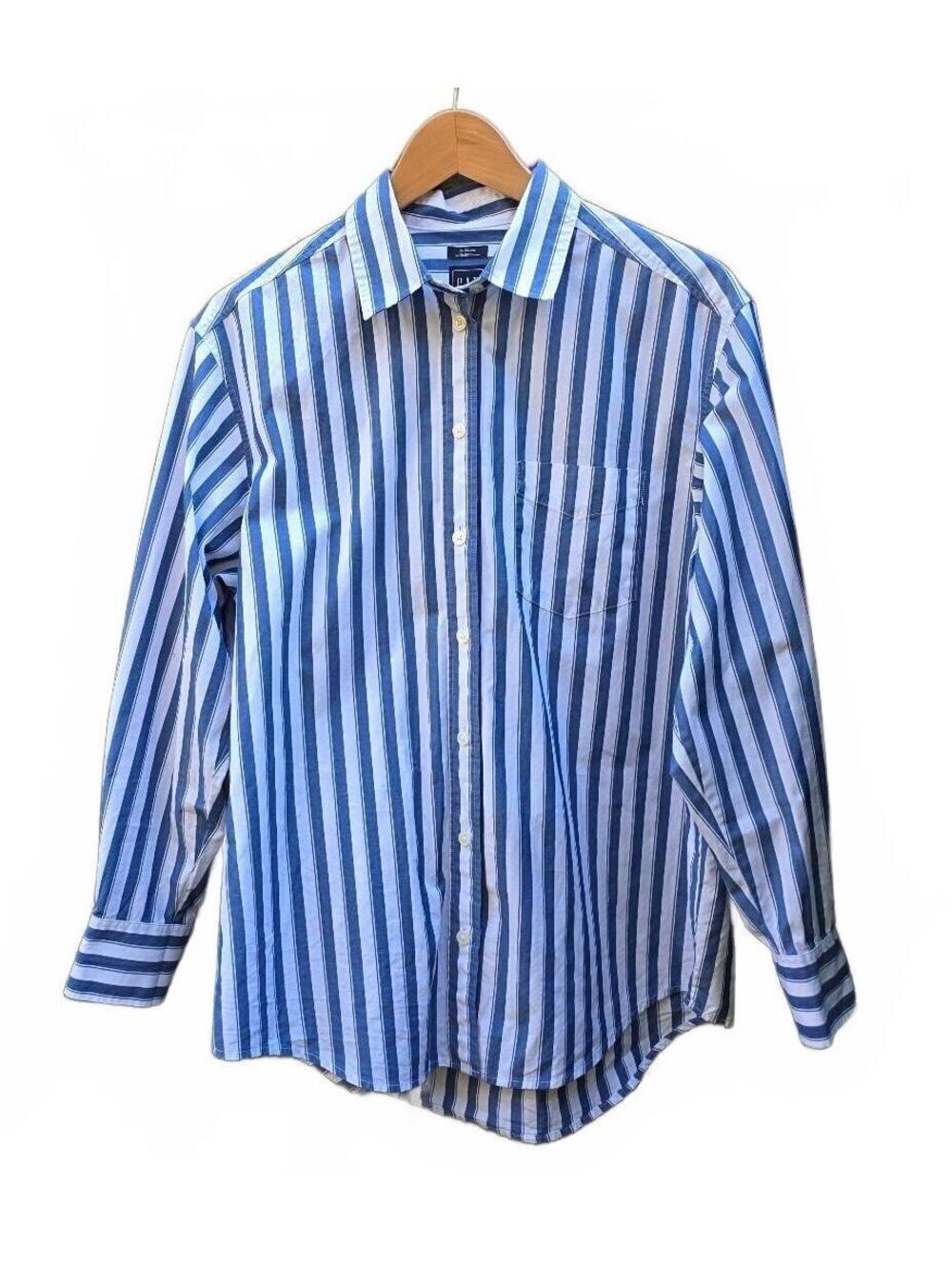Gap "The BIG Shirt" Striped Oversized Button Down Long Sleeve Blue White XS